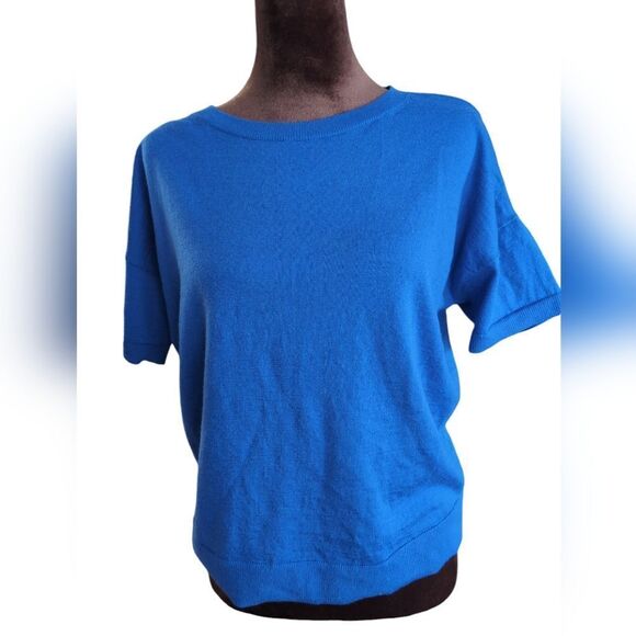 Banana Republic blue Washable 💯 Merino Short-Sleeve Sweater size M - Picture 4 of 4